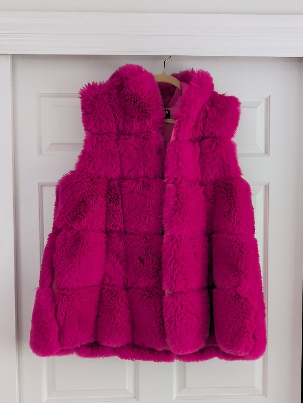 Jayley Collection Plush Faux Fur Vest - Hot Pink